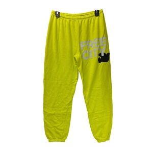 Free City Women's Medium Neon Yellow-Green Jogger Sweatpants with Graphic Print